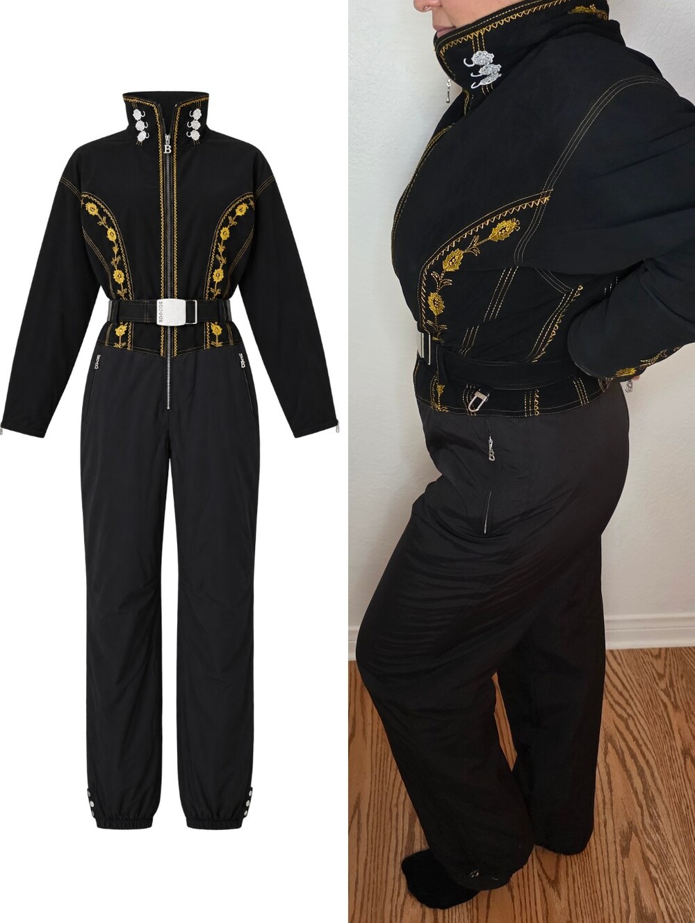 MARKUS WASMEIER × BOGNER Vintage 90s Black Embroidered Women's Athletic Ski Suit
